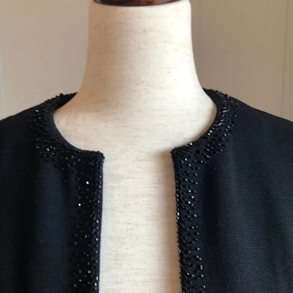 SPARKLE! Vintage Wool Open Cardigan Black Sweater with Rhinestone Trim  Sz L - Picture 3 of 8